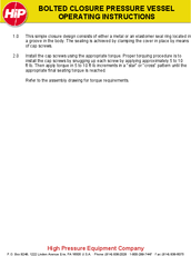 BOLTED CLOSURE PRESSURE VESSEL OPERATING INSTRUCTIONS 