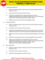 HIPCO VALVE MAINTENANCE INSTRUCTIONS