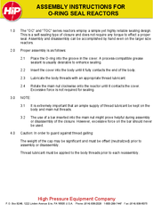 ASSEMBLY INSTRUCTIONS FOR O-RING SEAL REACTORS