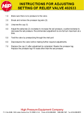 INSTRUCTIONS FOR ADJUSTING SETTING OF RELIEF VALVE 402633
